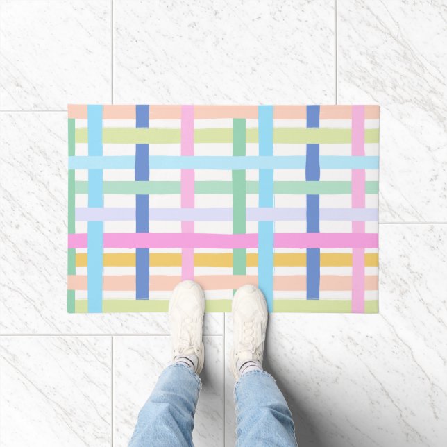 Bright Colorful Rainbow Plaid - Maximalist Fun Doormat (Indoor)