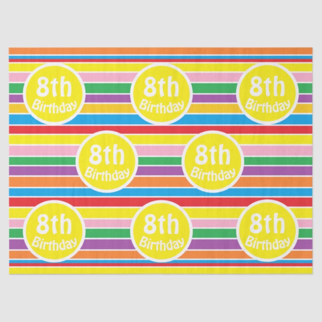 Bright Colorful Rainbow Striped Birthday Age Tissue Paper (Front)