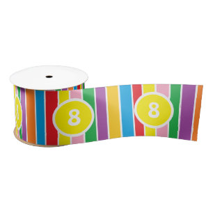 Bright Colorful Rainbow Striped Custom Age Satin Ribbon
