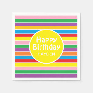 Bright Colorful Rainbow Striped Custom Birthday Napkin