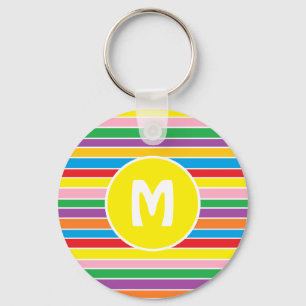 Bright Colorful Rainbow Striped Monogrammed Key Ring