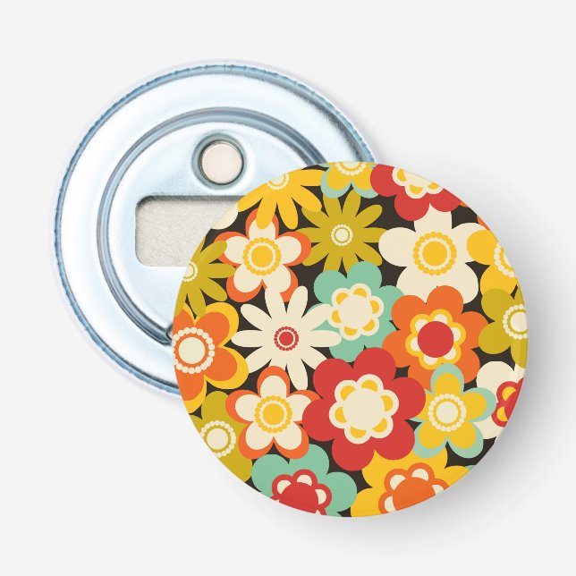 Bright Colorful Retro Cute Floral Pattern Bottle Opener (Front)