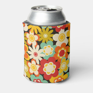 Bright Colorful Retro Cute Floral Pattern Can Cooler
