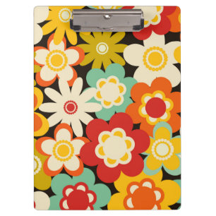 Bright Colorful Retro Cute Floral Pattern Clipboard