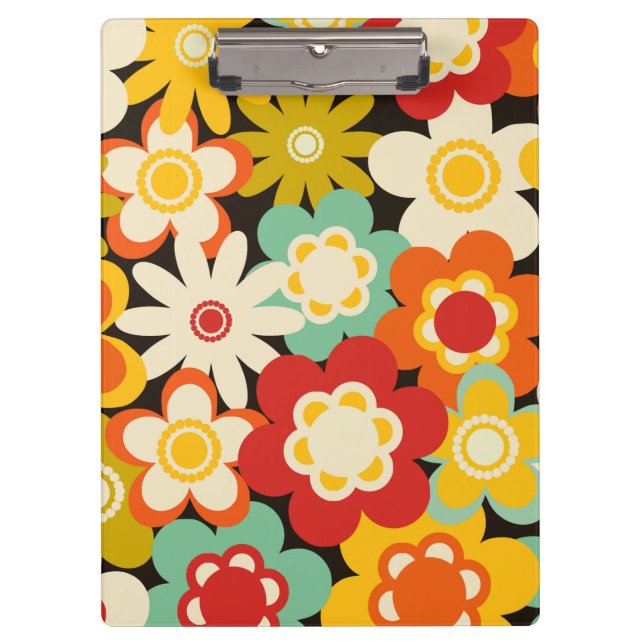 Bright Colorful Retro Cute Floral Pattern Clipboard (Front)