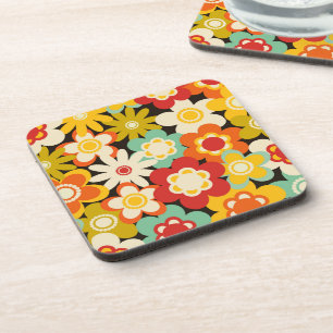 Bright Colorful Retro Cute Floral Pattern Coaster