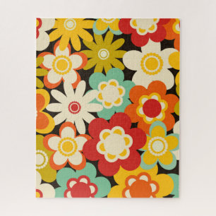Bright Colorful Retro Cute Floral Pattern Jigsaw Puzzle