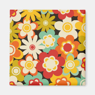 Bright Colorful Retro Cute Floral Pattern Magnet