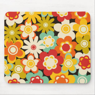 Bright Colorful Retro Cute Floral Pattern Mouse Mat