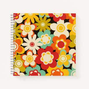 Bright Colorful Retro Cute Floral Pattern Notebook