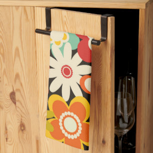 Bright Colorful Retro Cute Floral Pattern Tea Towel