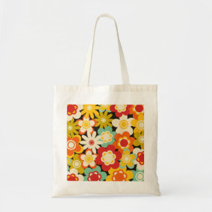 Bright Colorful Retro Cute Floral Pattern Tote Bag