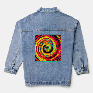 Bright Colorful Spiral Pattern Denim Jacket