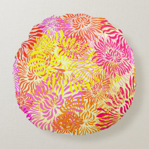 Bright Colorful Spring Flower Print Round Cushion
