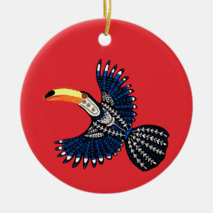 Bright Colorful Tropical Jungle Toucan Bird Ceramic Tree Decoration
