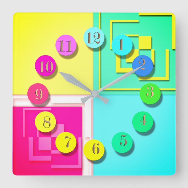 Bright colorful watch square wall clock (Front)