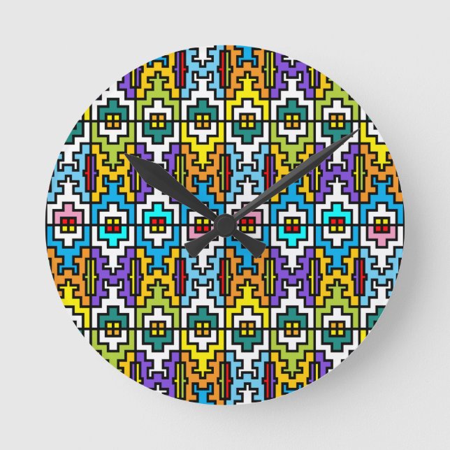 Bright colors African pattern Round Clock (Front)