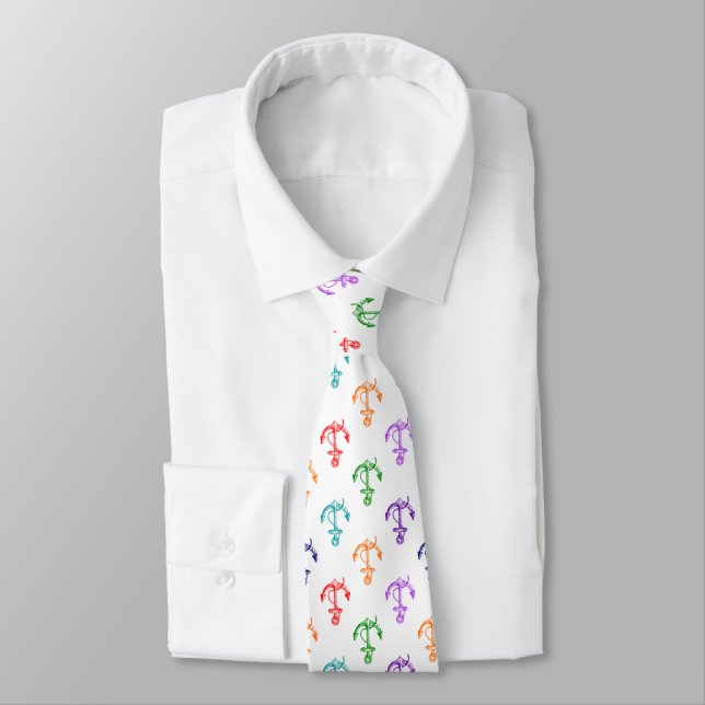 Bright Colors Boat Anchor White Background Tie (Tied)