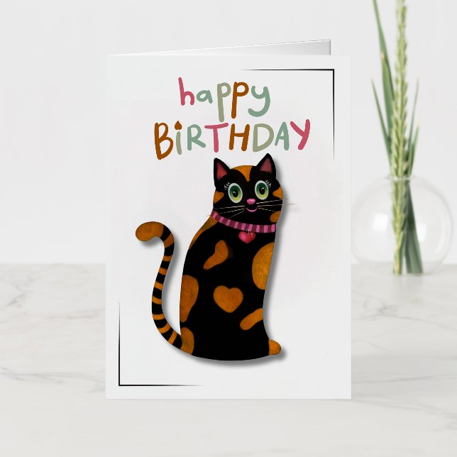 Bright Colors Cute Cat Birthday Card  (Front)