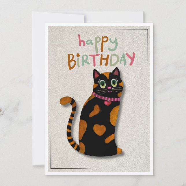 Bright Colors Cute Cat Birthday Card  (Front)