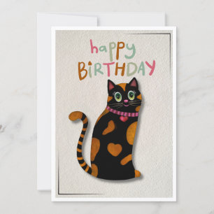 Bright Colors Cute Cat Birthday Card 