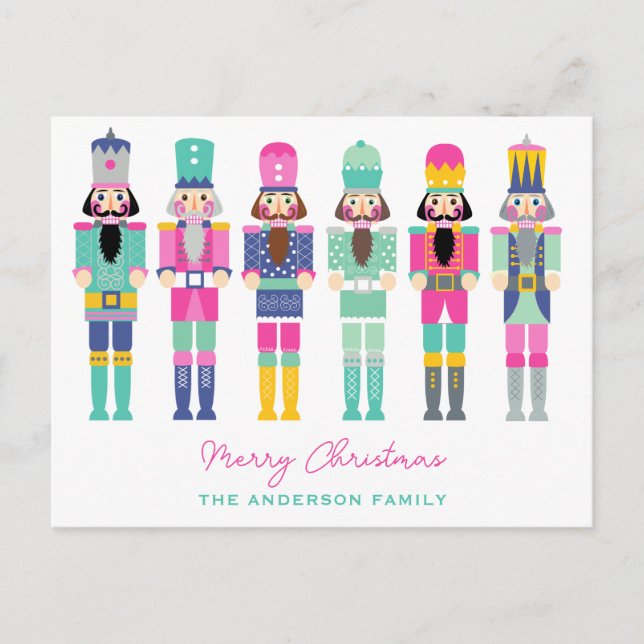 BRIGHT COLORS NUTCRACKERS CHRISTMAS  POSTCARD (Front)