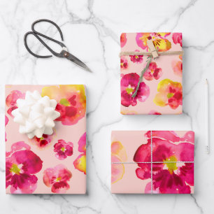 Bright Colouful Pink Pansy Wrapping Paper Sheet