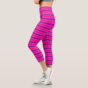 Bright Colour Classic Purple Pink Stripes Striped Capri Leggings