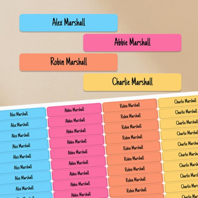 Bright Colour Coded Kids Waterproof Name Labels (Waterproof Kids Name Labels in Bright Saturated Pastels by Darling & May)
