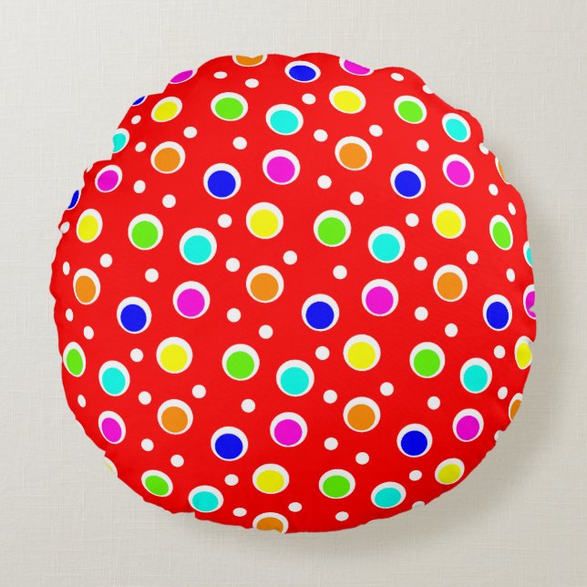 Bright Colour Dots Pattern Round Cushion (Front)