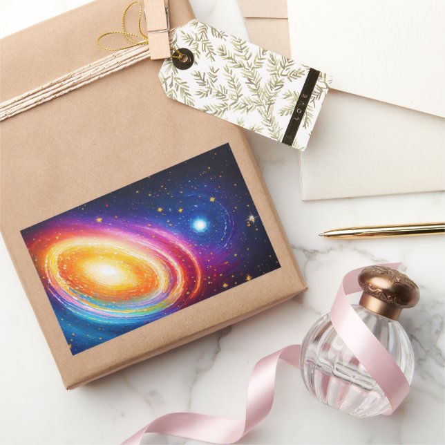 bright colour galaxy space geometric psychedelic rectangular sticker (Gifting)