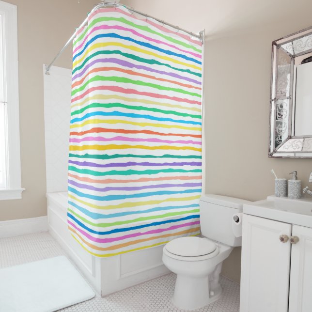 Bright colour hand-drawn lines shower curtain (In Situ)