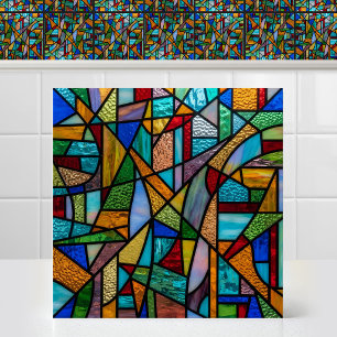 Bright Colour Matrix Abstract Stained Glass Motif Tile