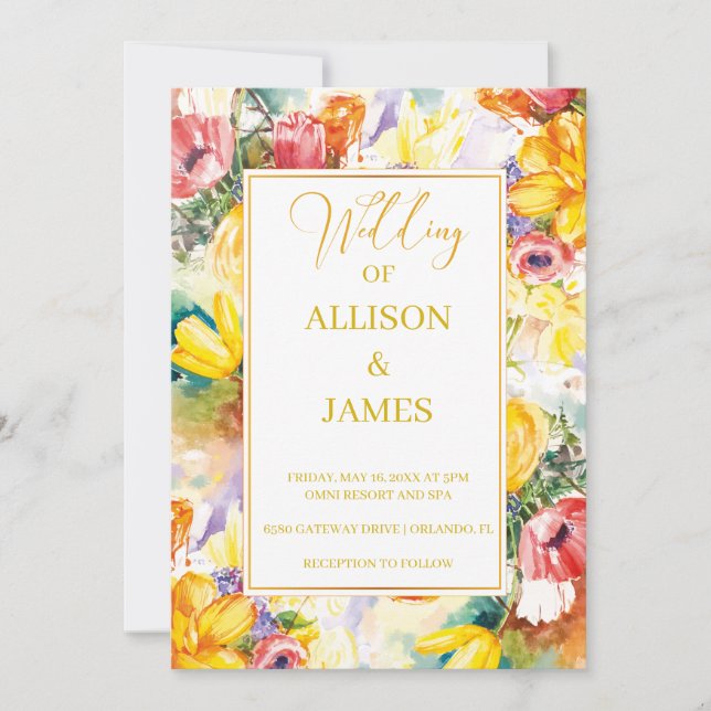 bright colour retro GOLDEN modern wedding Invitation (Front)