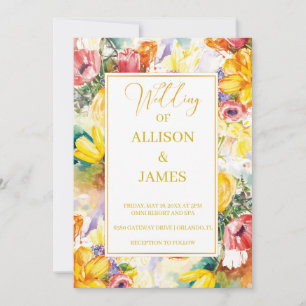 bright colour retro GOLDEN modern wedding Invitation