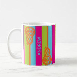 Bright Colour Retro Lacrosse Sticks and Stripes Coffee Mug