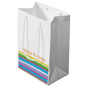 Bright Colour Stripes Happy Birthday Modern Fun Hi Medium Gift Bag