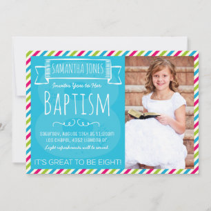 Bright Colour Stripes LDS Baptism Announcement