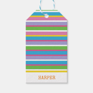 Bright Colour Stripes NAME Modern Summer Fun Hip Gift Tags