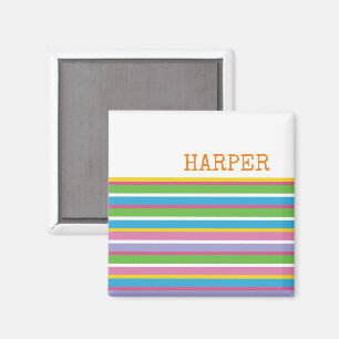 Bright Colour Stripes NAME Modern Summer Fun Hip Magnet