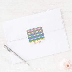 Bright Colour Stripes NAME Modern Summer Fun Hip Square Sticker