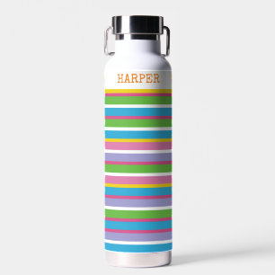 Bright Colour Stripes NAME Modern Summer Fun Hip Water Bottle