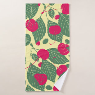 Bright colour summer pattern with cherries. Illust Bath Towel