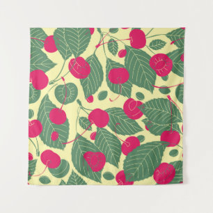 Bright colour summer pattern with cherries. Illust Tapestry