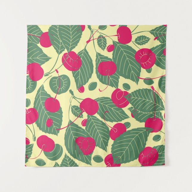 Bright colour summer pattern with cherries. Illust Tapestry (Front)