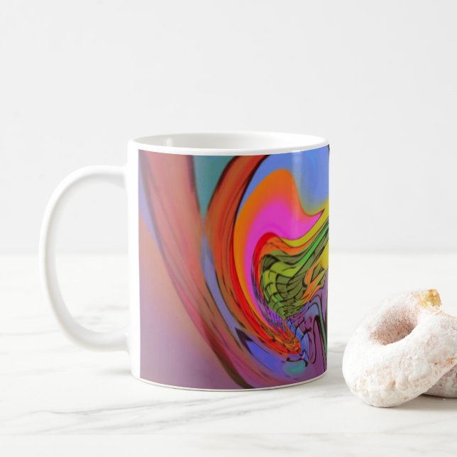 Bright colour wave abstract design with triangle coffee mug (With Donut)