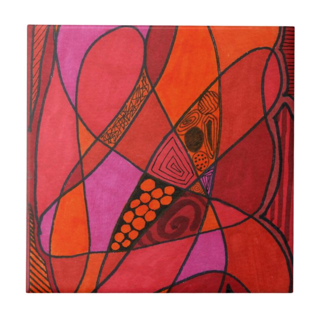 Bright coloured abstract in hot reds oranges viole tile (Front)