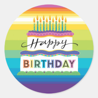 Bright Coloured Birthday Cake With Candles Classic Round Sticker