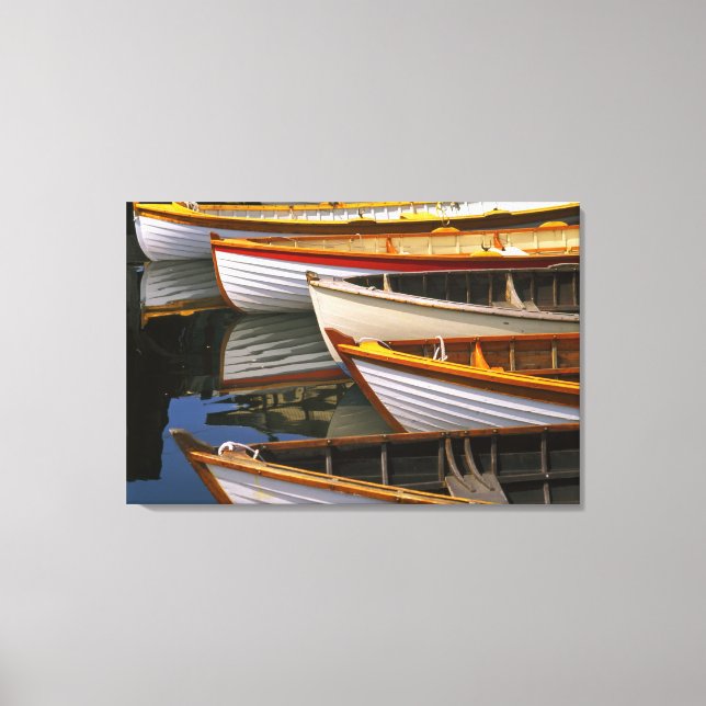 Bright coloured boats at the Wooden Boat Centre Canvas Print (Front)