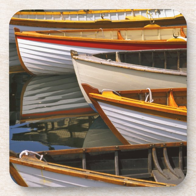 Bright coloured boats at the Wooden Boat Centre Coaster (Front)